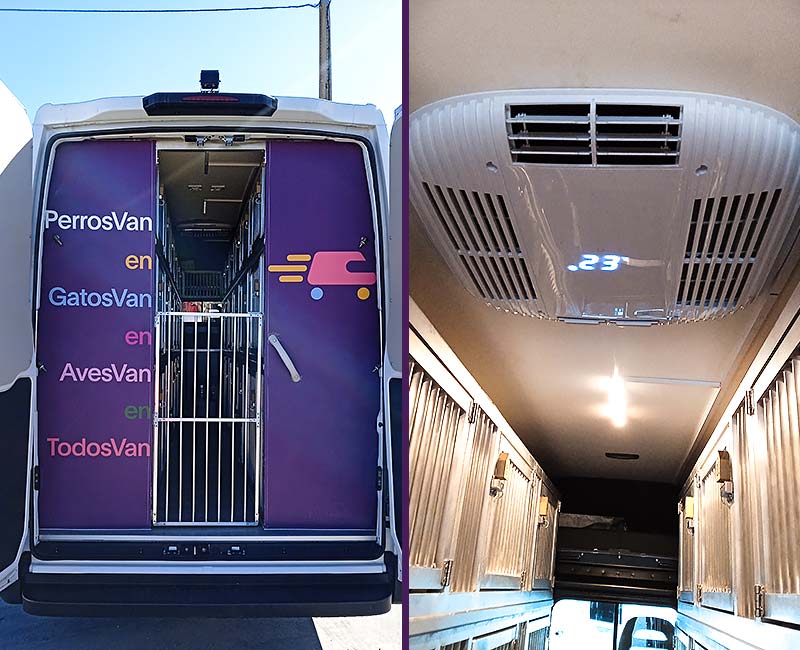 Parte trasera de una furgoneta adaptada para el transporte de mascotas.